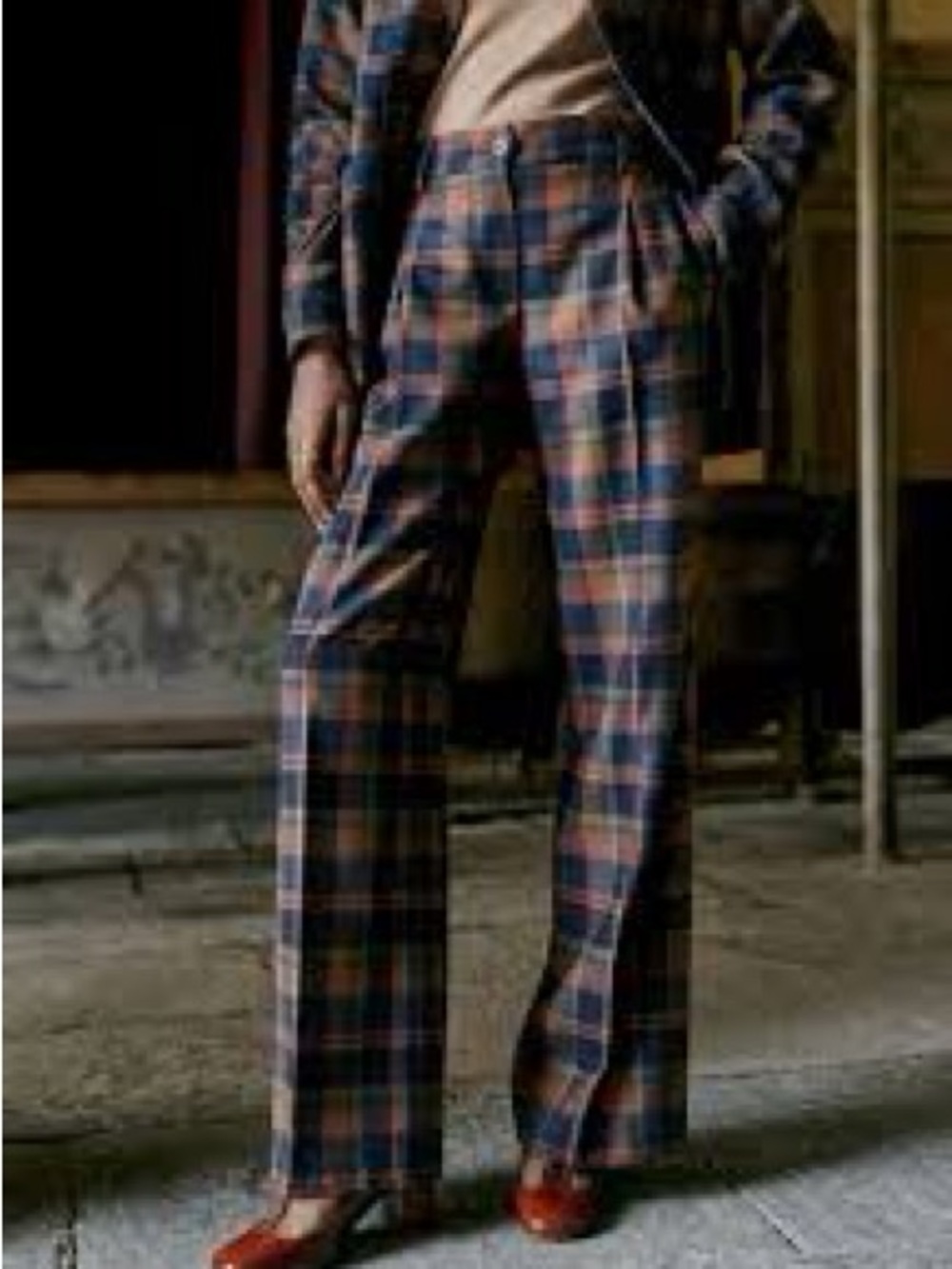 Sezane Joey plaid pleated wide leg trousers French Chic EUC size 40 (large)